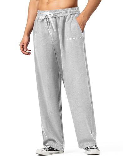 HHZ Men's Cotton Casual Loose Fit Sweatpants Yoga Baggy Sweats Open Bottom Sweatpants Lounge Jogging Gym Workout Pants Wide Leg Sweatpant(Y001Light Grey,40) - Image 1