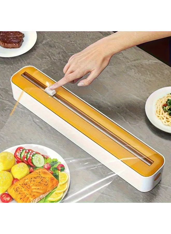 Yellow Multifunctional Cling Film Cutter For Home Kitchen Food Storage Dispenser With Lid One Size Fits All - Image 3