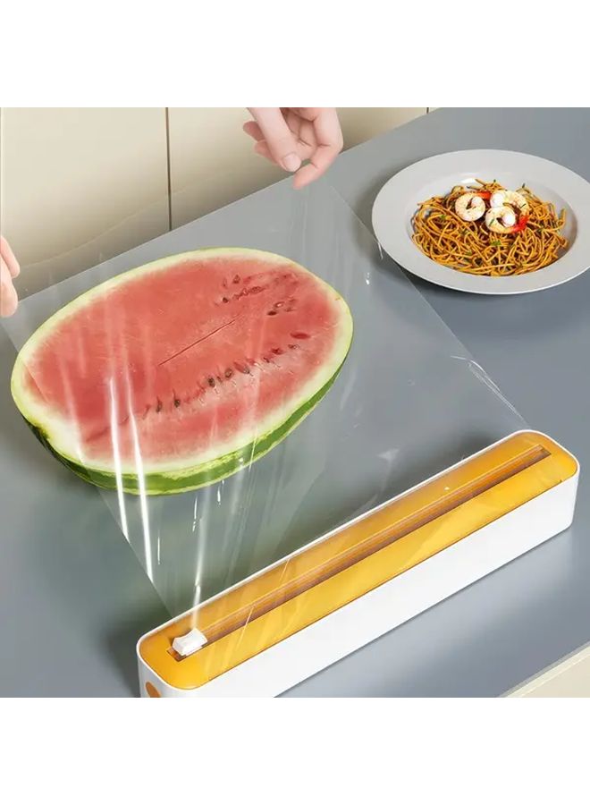 Yellow Multifunctional Cling Film Cutter For Home Kitchen Food Storage Dispenser With Lid One Size Fits All - Image 1