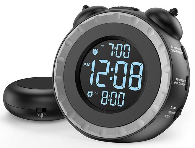 WINEENEE Loud Dual Alarm Clock with Bed Shaker - 0-100% Dimmer, Vibrating Alarm Clock for Heavy Sleepers or Hearing Impaired, Easy to Set, USB Charging Port, Snooze, Battery Backup - Image 1
