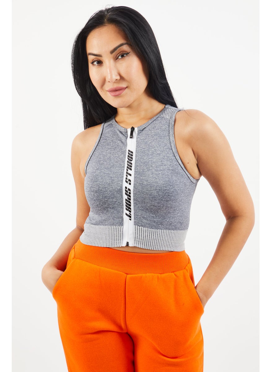 ODolls Sport Women Sportswear Fit Brand Logo Training  Crop Top, Grey  - Image 1