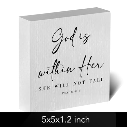 ENGVZ God is within Her Bible Verse Artwork Wood Box Sign Rustic Farmhouse Style Psalm 46 : 5 Christian Wood Block Plaque 5 X 5 Inches Home Office Desk Sign Decor for Presents - Image 2