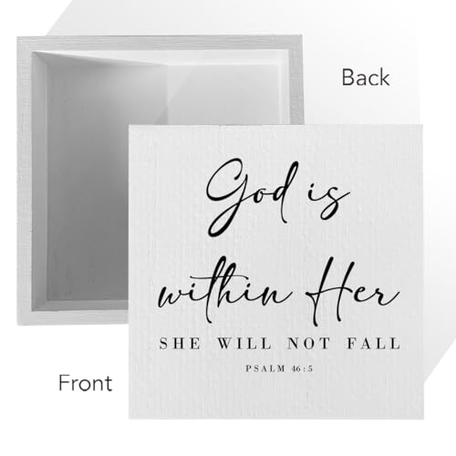 ENGVZ God is within Her Bible Verse Artwork Wood Box Sign Rustic Farmhouse Style Psalm 46 : 5 Christian Wood Block Plaque 5 X 5 Inches Home Office Desk Sign Decor for Presents - Image 3