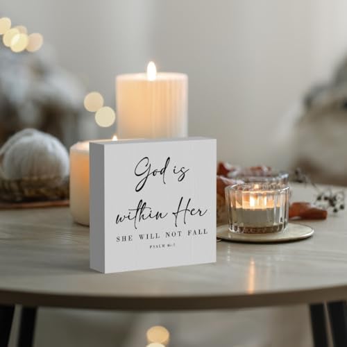 ENGVZ God is within Her Bible Verse Artwork Wood Box Sign Rustic Farmhouse Style Psalm 46 : 5 Christian Wood Block Plaque 5 X 5 Inches Home Office Desk Sign Decor for Presents - Image 5