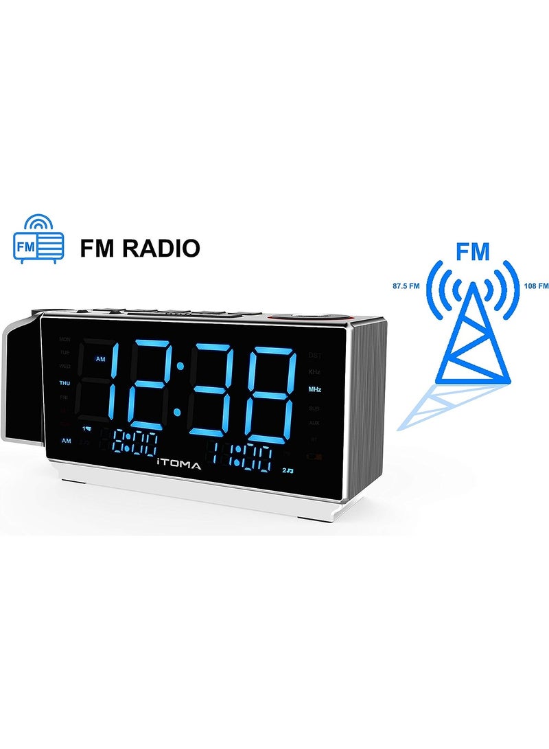 آي توما ساعة إنذار الإسقاط مع راديو FM ، بلوتوث ، درجة الحرارة والرطوبة ، إنذار مزدوج ، سنوز ، شحن USB ، ضوء الليل والتحكم في مضيء - Image 4