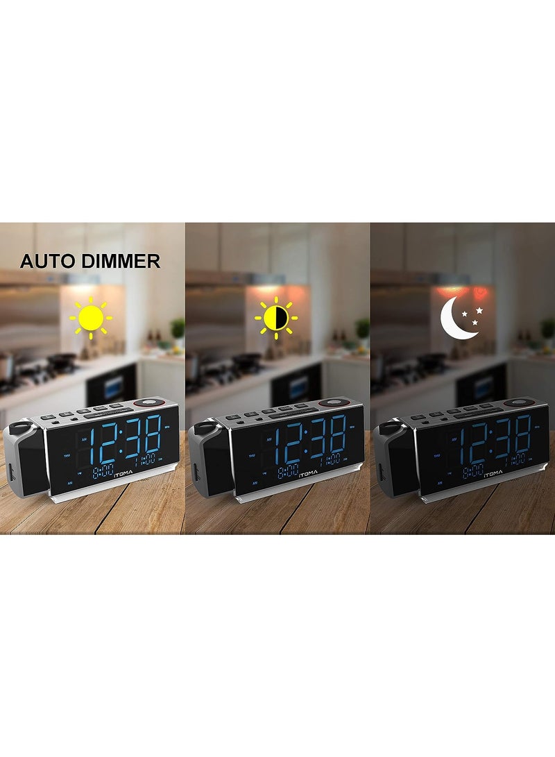 آي توما ساعة إنذار الإسقاط مع راديو FM ، بلوتوث ، درجة الحرارة والرطوبة ، إنذار مزدوج ، سنوز ، شحن USB ، ضوء الليل والتحكم في مضيء - Image 5