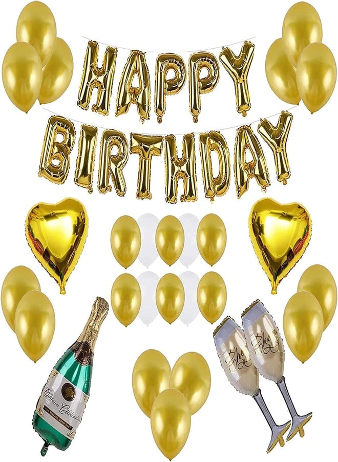 Secret Gold Balloon Decoration Set With HAPPY BIRTHDAY Foil Balloon Large Champagne Balloons And Latex Balloons