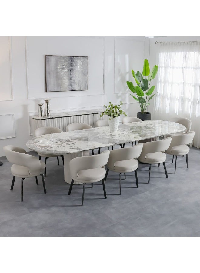 DANUBE HOME Hesdin 1+10 High Gloss Dining Set Wooden Dining Table With 10 Fabric Upholstered Chairs Solid Wood Base Modern Dining Set For Dining Room Living Room – Light Grey/Beige - Image 1