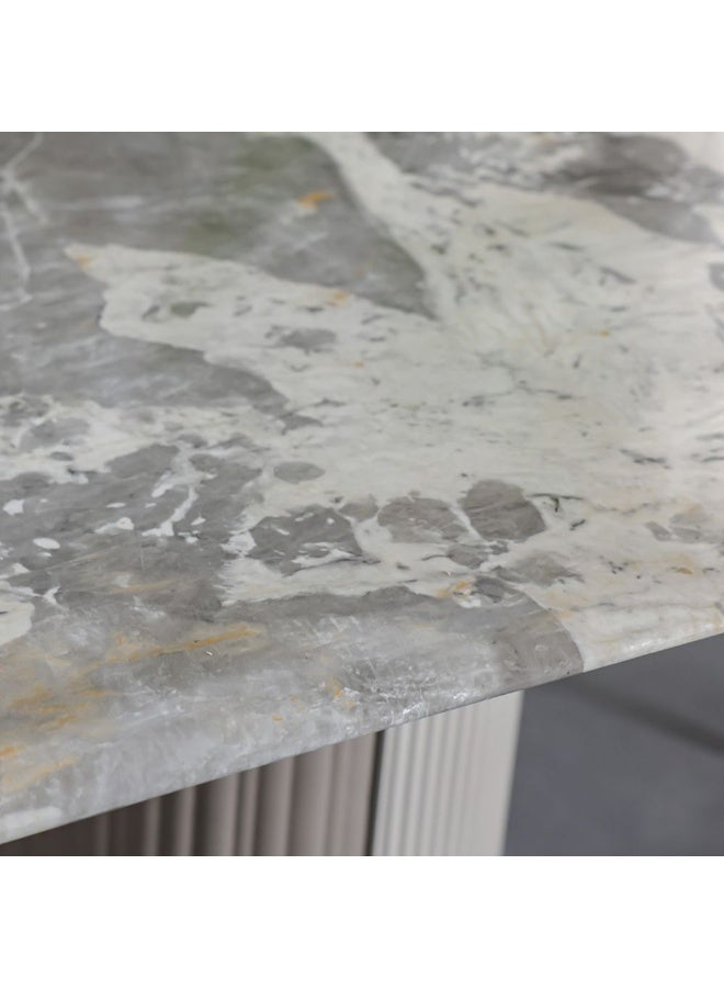 DANUBE HOME Hesdin 1+10 High Gloss Dining Set Wooden Dining Table With 10 Fabric Upholstered Chairs Solid Wood Base Modern Dining Set For Dining Room Living Room – Light Grey/Beige - Image 4