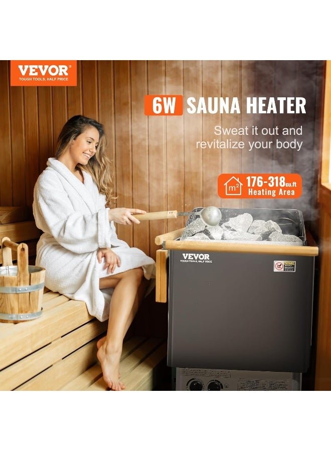 VEVOR Sauna Heater 220V Electric Sauna Stove Steam Bath Sauna Heater 3h Timer and Adjustable Temp for Max. 176-318 Cubic Feet Home Hotel Spa Shower Use 6KW  - Image 2