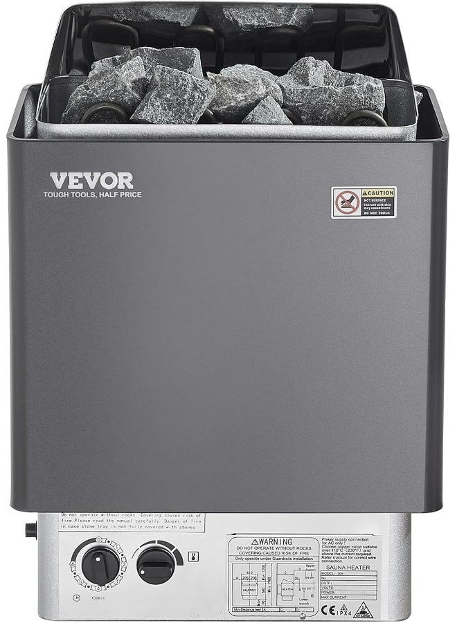 VEVOR Sauna Heater 220V Electric Sauna Stove Steam Bath Sauna Heater 3h Timer and Adjustable Temp for Max. 176-318 Cubic Feet Home Hotel Spa Shower Use 6KW  - Image 5