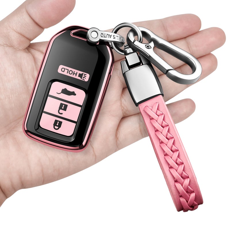 Autophone for Honda Key Fob Cover with Keychain Soft TPU 360 Degree Protection Key Shell Case for Accord Civic CRV Pilot Ridgeline Odyssey Smart Key (4 Buttons, Pink) - Image 1