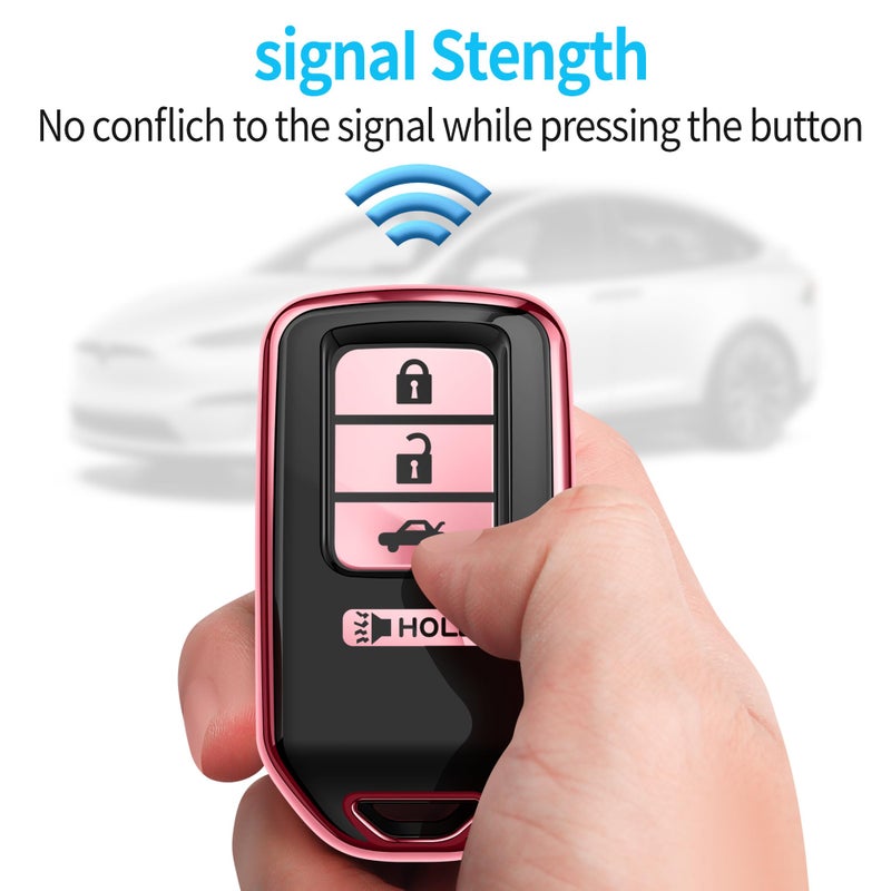 Autophone for Honda Key Fob Cover with Keychain Soft TPU 360 Degree Protection Key Shell Case for Accord Civic CRV Pilot Ridgeline Odyssey Smart Key (4 Buttons, Pink) - Image 5