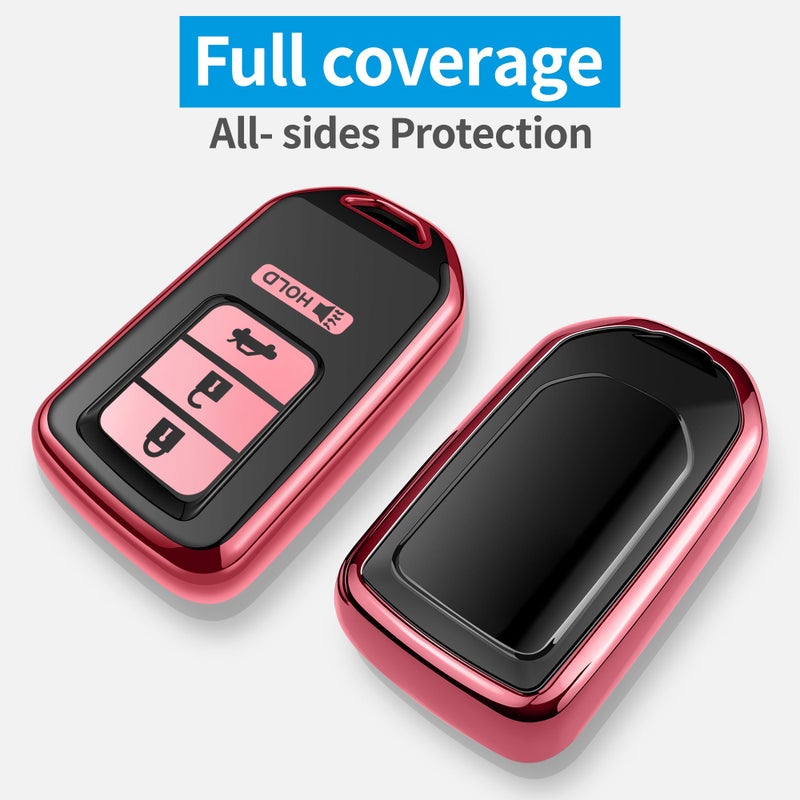 Autophone for Honda Key Fob Cover with Keychain Soft TPU 360 Degree Protection Key Shell Case for Accord Civic CRV Pilot Ridgeline Odyssey Smart Key (4 Buttons, Pink) - Image 3