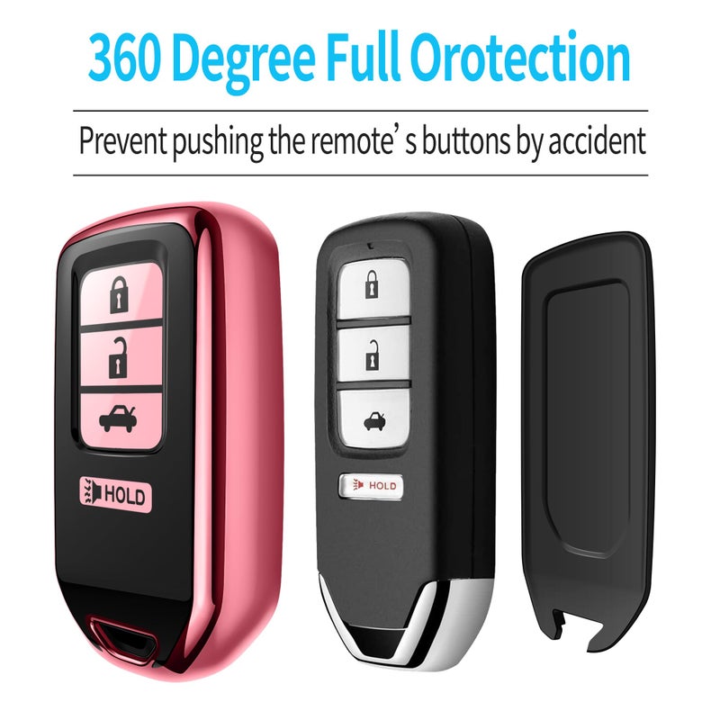 Autophone for Honda Key Fob Cover with Keychain Soft TPU 360 Degree Protection Key Shell Case for Accord Civic CRV Pilot Ridgeline Odyssey Smart Key (4 Buttons, Pink) - Image 4