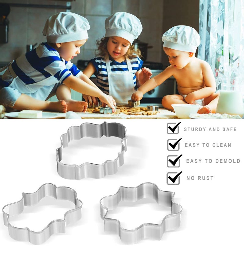 PDFans Stainless Steel Plaque Frame Pastry Biscuit Cookie Cutter Cake Fondant Pancake Cutters Mold Pack of 3 - Image 4