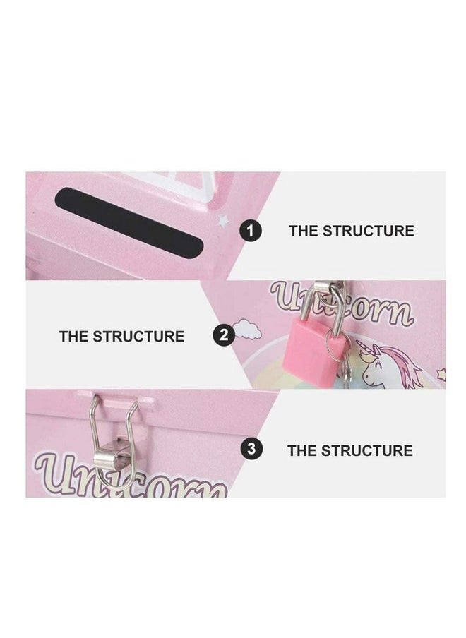 Kids Printed Money Bank House/Hut Shape Money Bank For Kids Unicorn Piggy Bank Small Saving Account With Lock And Key (Pack of 2), Cottage, Pink  - Image 4
