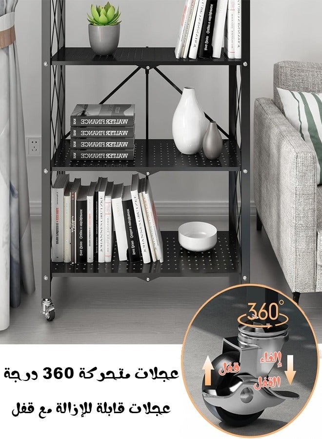 Egg Kitchen Storage Rack and Heavy Duty Metal Shelving Unit on Rolling Cart for Garage, Kitchen, Basement, Pantry, 4-Tier Thick Foldable Storage Shelves with Wheels, Large Capacity, Black - Image 4
