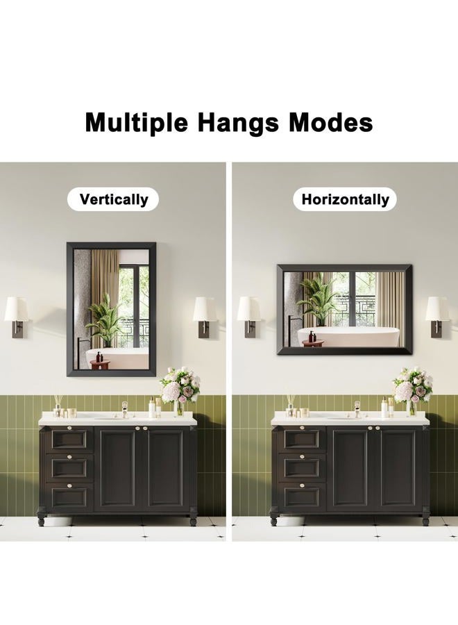 ERZERT Black Bathroom Mirror for Over Sink,24x36Inch Thick Metal Framed Rectangle Decorative Mirror for Wall,Bedroom, Living Room, Entryway - Image 4