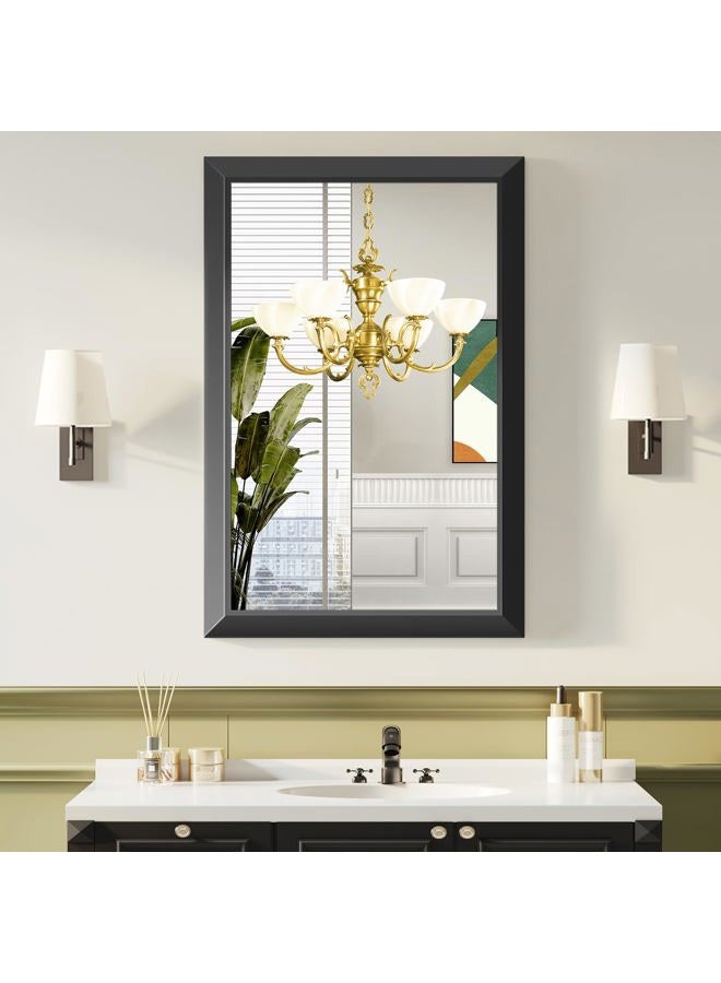 ERZERT Black Bathroom Mirror for Over Sink,24x36Inch Thick Metal Framed Rectangle Decorative Mirror for Wall,Bedroom, Living Room, Entryway - Image 1