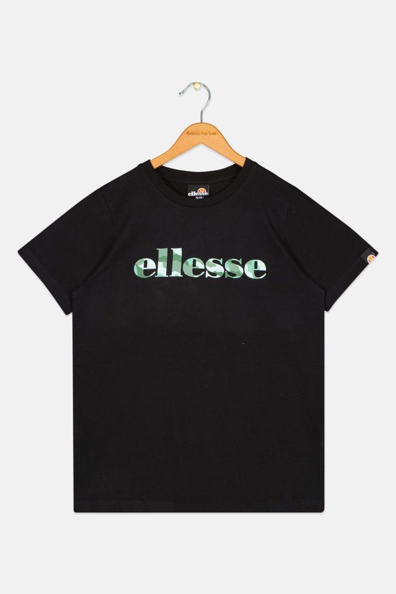 Ellesse تي شيرت أولاد للأطفال بطباعة جرافيك خارجية، أسود - Image 1