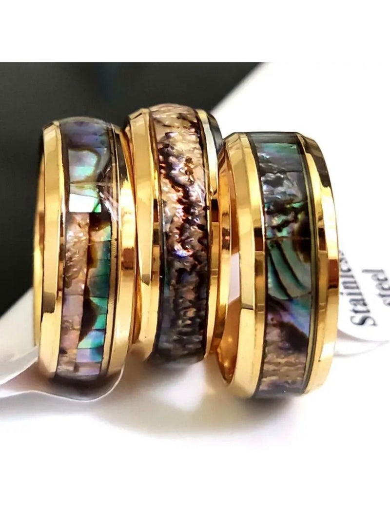 استراتيجية مجموعة خواتم أنيقة من الفولاذ المقاوم للصدأ مصنوعة من أحجار الراين واللؤلؤ مجوهرات للجنسين - Image 1