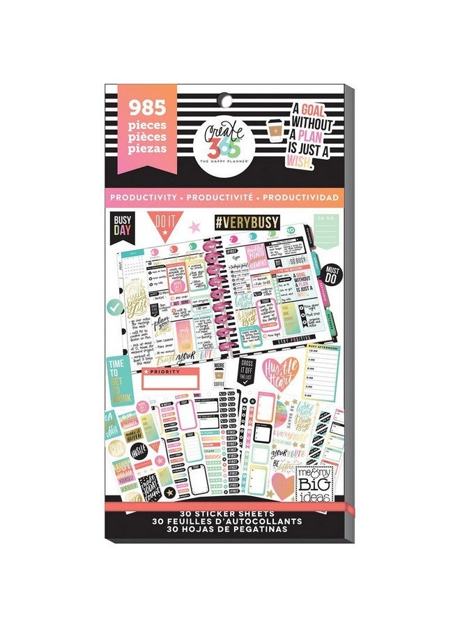 مي آند ماي بيج آيدياز حزمة قيمة من الملصقات The Happy Planner Scrapbooking Supplies موضوع إنتاجي متعدد الألوان ورقائق ذهبية رائعة لسجلات القصاصات والألبومات للمشروعات 30 ورقة 985 ملصقًا إجماليًا - Image 1