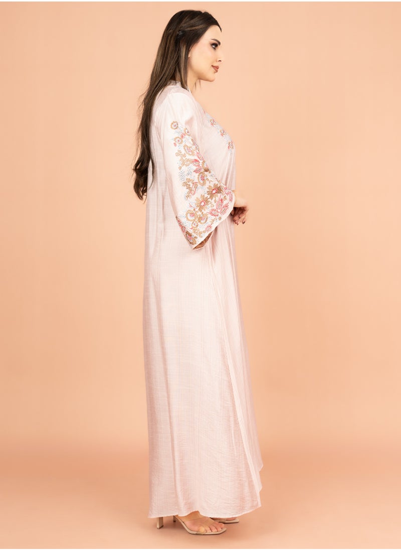 IKKXA Crystal-Embellished Embroidered Jalabiya IK4002 Peach  - Image 3