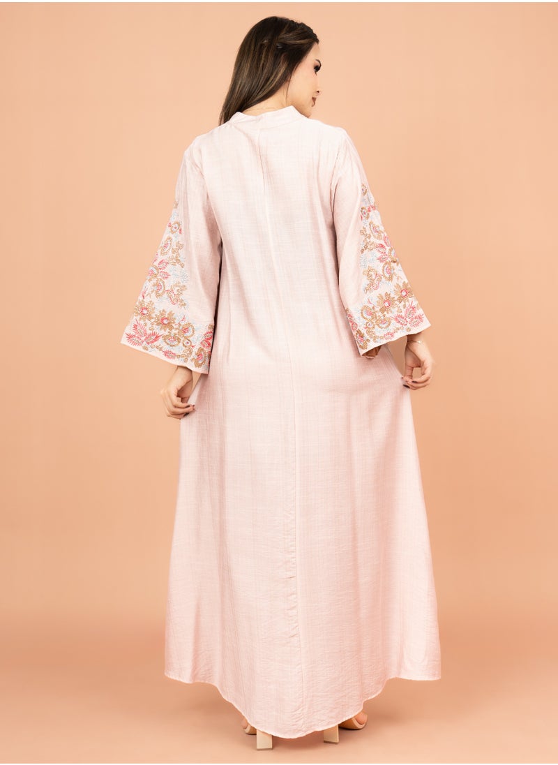 IKKXA Crystal-Embellished Embroidered Jalabiya IK4002 Peach  - Image 4