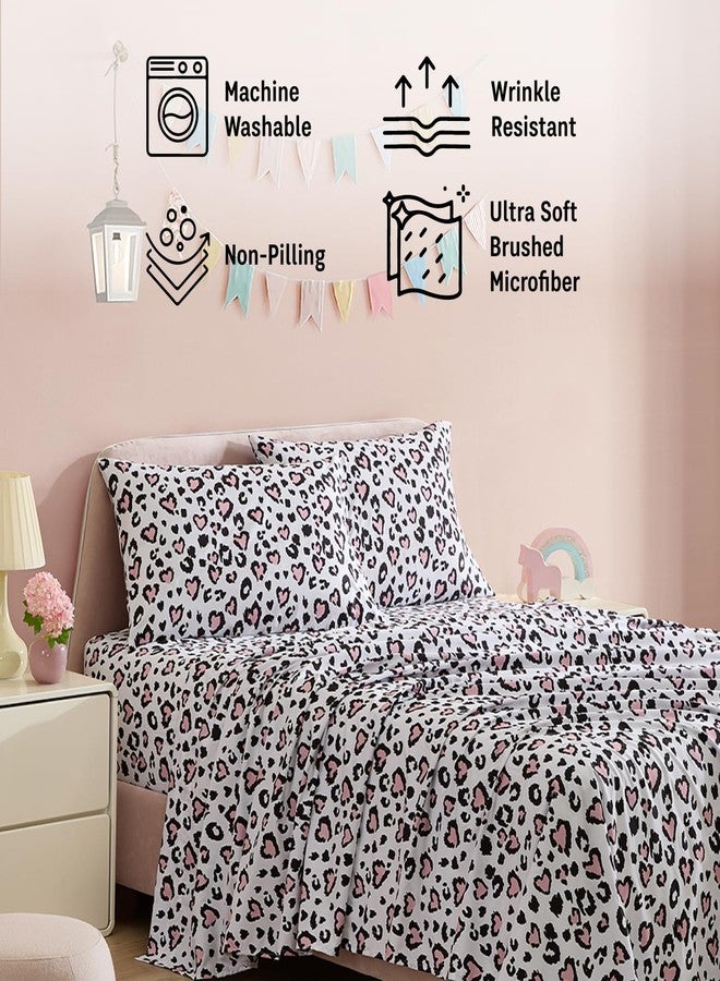 HLC.ME Cheetah Heart Printed Kids Bed Sheets - 3 Piece Patterned Bed Sheet Set - Wrinkle Resistant & Ultra Soft - Fits Mattresses up to 15 Inches Deep - Twin - Image 4