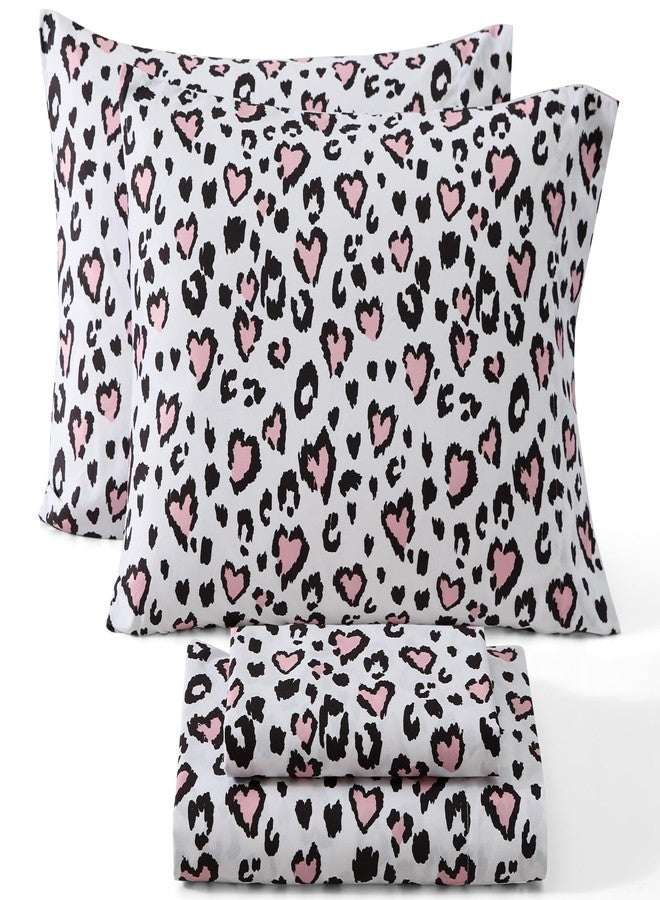 HLC.ME Cheetah Heart Printed Kids Bed Sheets - 3 Piece Patterned Bed Sheet Set - Wrinkle Resistant & Ultra Soft - Fits Mattresses up to 15 Inches Deep - Twin - Image 1