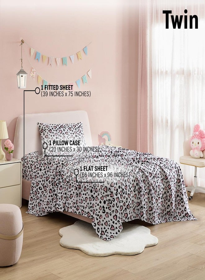 HLC.ME Cheetah Heart Printed Kids Bed Sheets - 3 Piece Patterned Bed Sheet Set - Wrinkle Resistant & Ultra Soft - Fits Mattresses up to 15 Inches Deep - Twin - Image 3