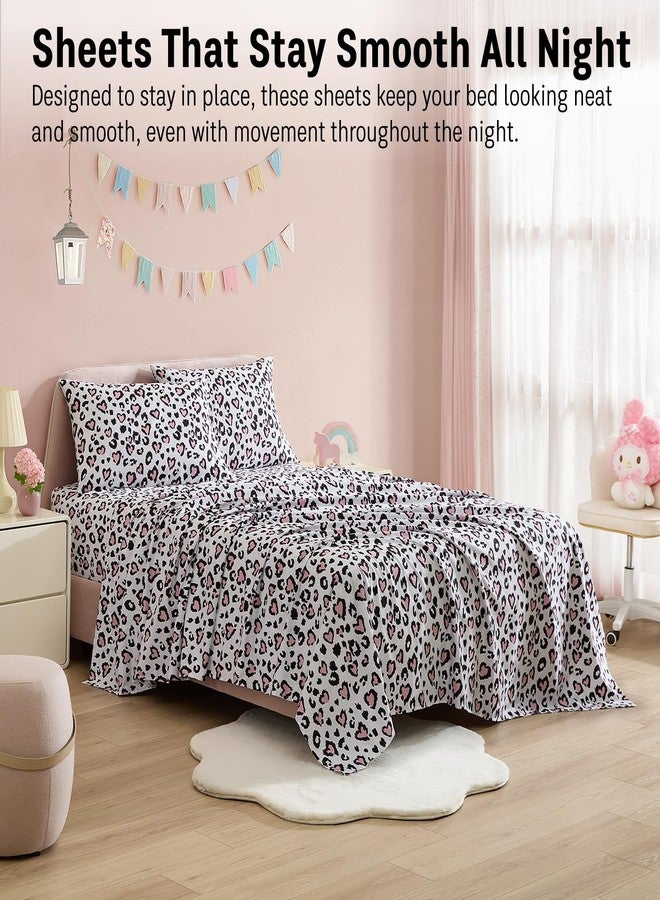 HLC.ME Cheetah Heart Printed Kids Bed Sheets - 3 Piece Patterned Bed Sheet Set - Wrinkle Resistant & Ultra Soft - Fits Mattresses up to 15 Inches Deep - Twin - Image 5