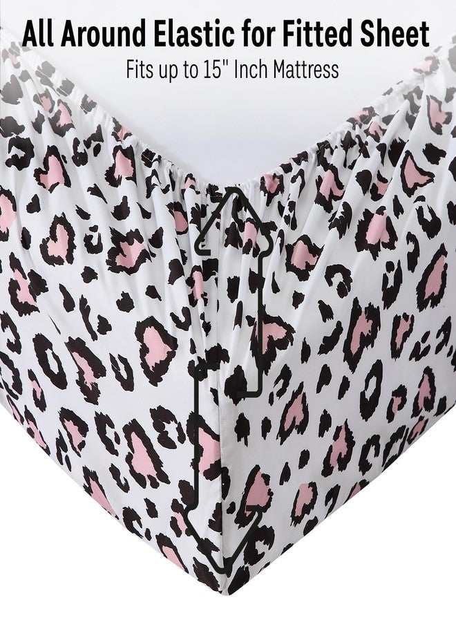 HLC.ME Cheetah Heart Printed Kids Bed Sheets - 3 Piece Patterned Bed Sheet Set - Wrinkle Resistant & Ultra Soft - Fits Mattresses up to 15 Inches Deep - Twin - Image 2