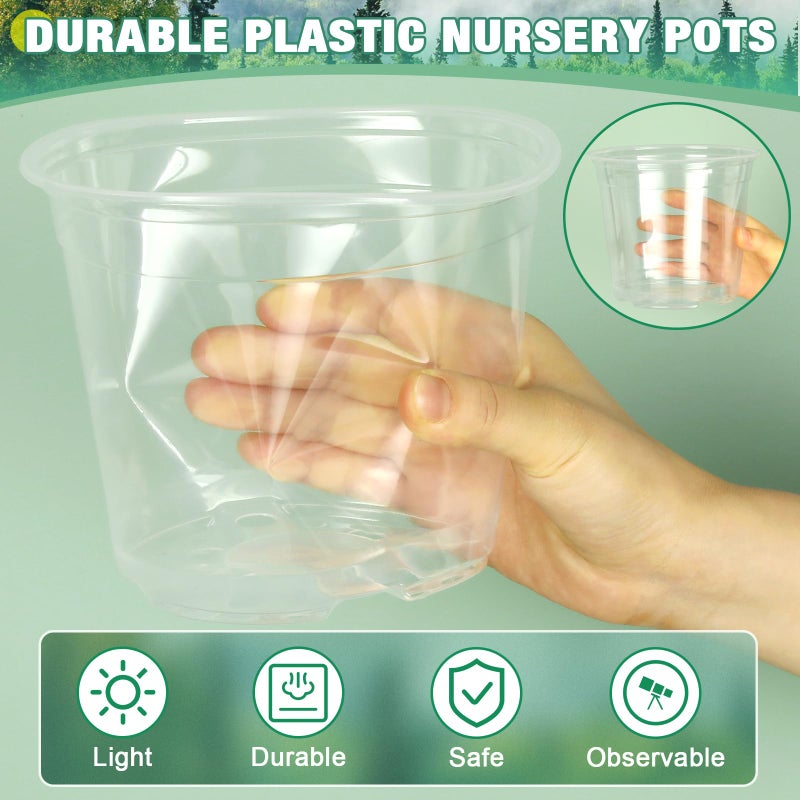 RAOOKIF 10 Inch Nursery Pots with Saucers, 4 Pack Clear Nursery Pots with Drainage Hole for Indoor Outdoor, Plastic Clear Pots for Plants for Flowers, Succulents, Small Herbs - Image 2