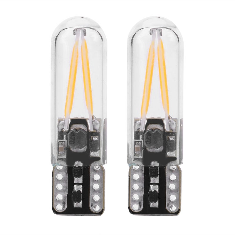 Pair of 8-28V W5W T10 Glass COB Filament LED Car Reading DRL Turn Signal LED Bulb Yellow Light - Image 1
