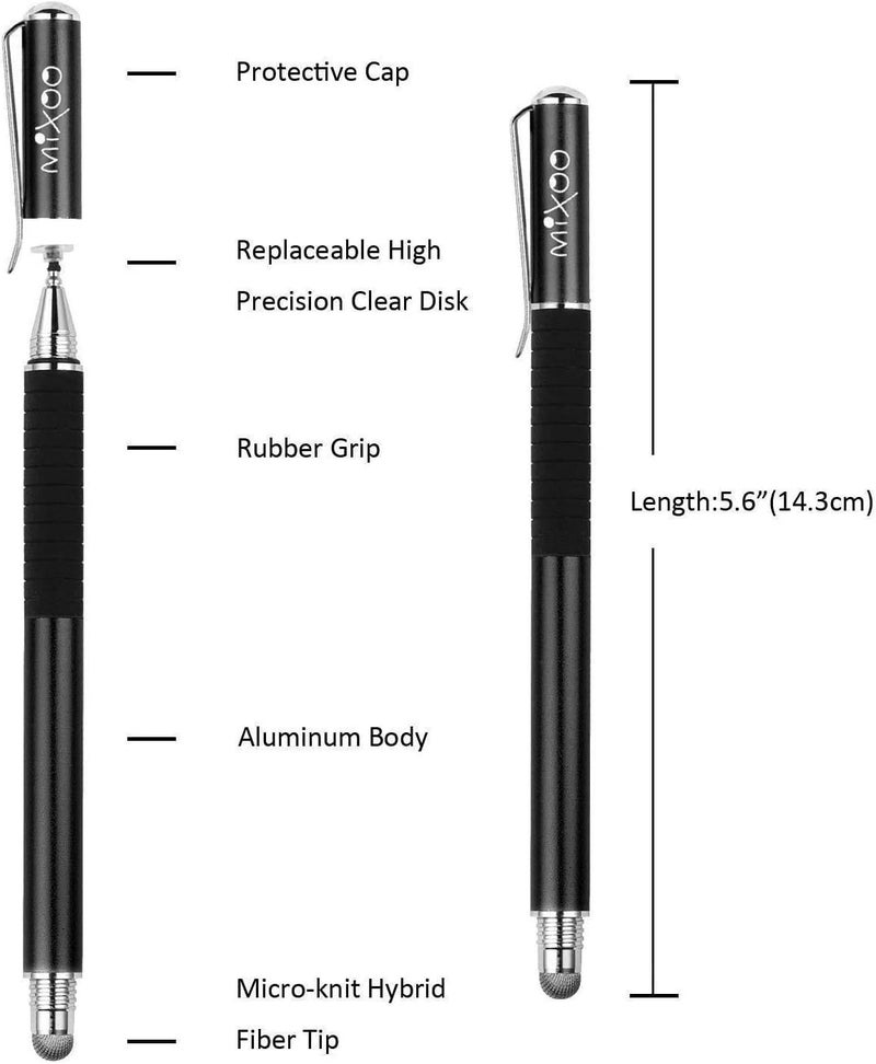 Mixoo Stylus Pen for Touchscreen, 2-in-1 Disc and Fiber Tip Sensitivity and Precision, Stylus for iPad, iPhone Tablet Phone Chromebook All Touch Screens Devices, Black - Image 2