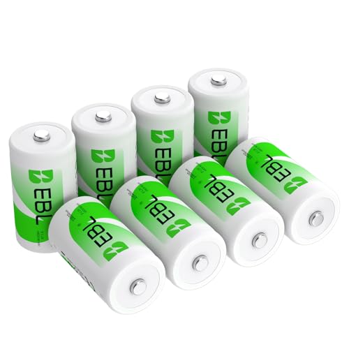 EBL Pack of 8 10000mAh Ni-MH D Cells Rechargeable Batteries, Battery Case Included - Image 1