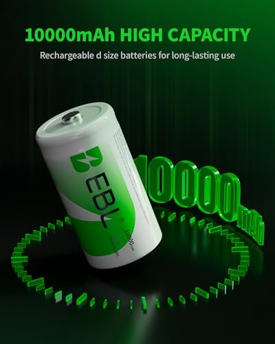 EBL Pack of 8 10000mAh Ni-MH D Cells Rechargeable Batteries, Battery Case Included - Image 4