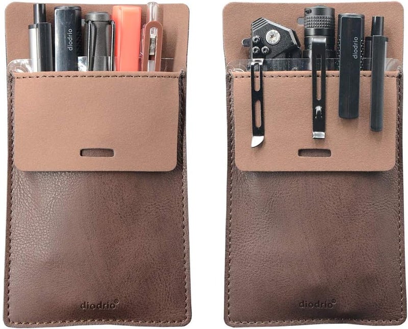 diodrio Pocket Protector, Leather Pen Pouch Holder Organizer, for Shirts Lab Coats, Hold 5 Pens, Designed to Keep Pens Inside When Bend Down. No Breaking of Pen Clip. Thick PU Leather, 2 Per Pack. - Image 1