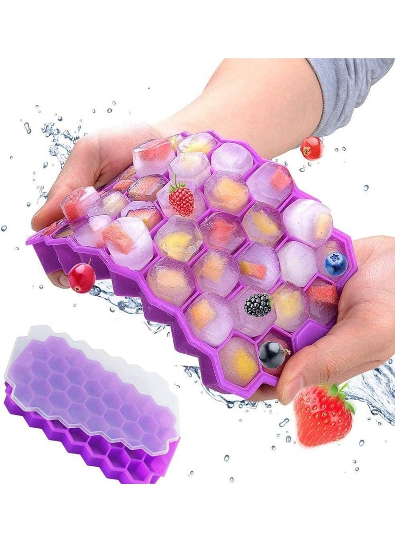 Generic - Honeycomb Silicone Flexible Ice Cube Tray with Lid, 37 Holes, Flexible and Soft Suitable for Beverage Fridge Freezer for Making Small Ice Cubes - purple - Image 1