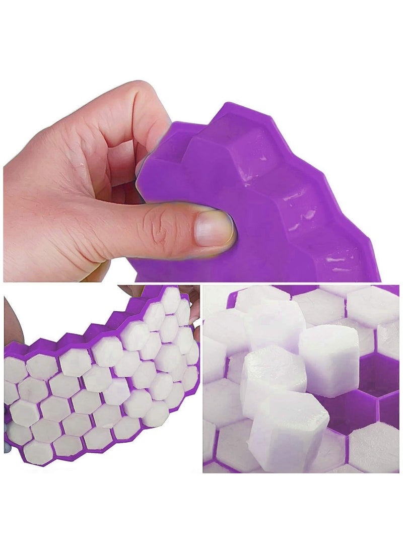 Generic - Honeycomb Silicone Flexible Ice Cube Tray with Lid, 37 Holes, Flexible and Soft Suitable for Beverage Fridge Freezer for Making Small Ice Cubes - purple - Image 1