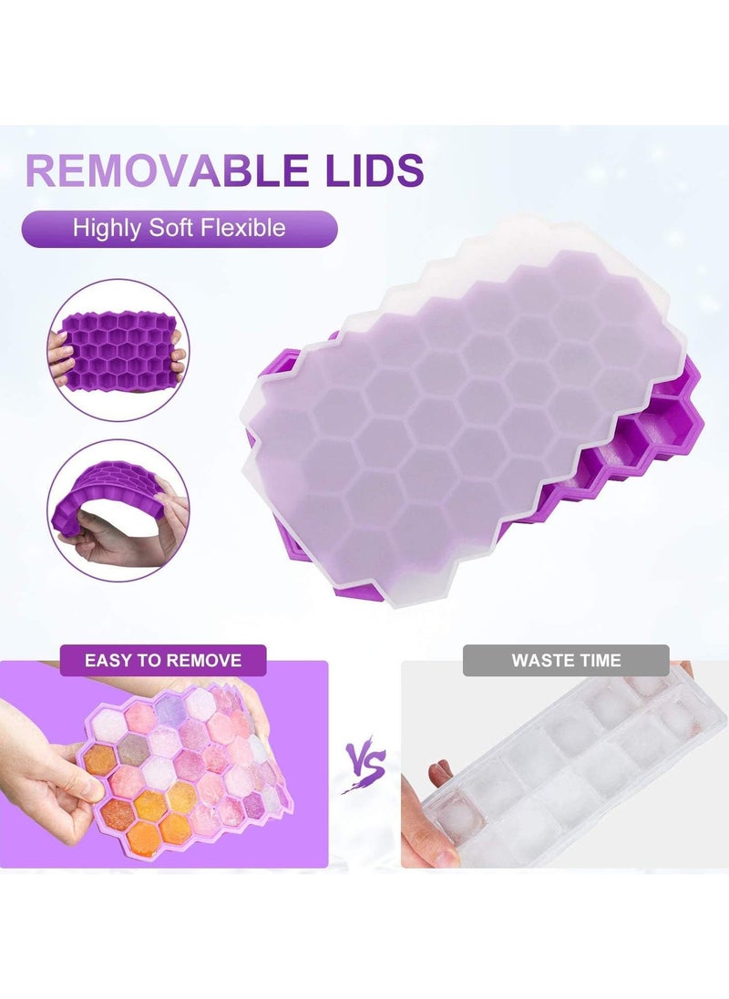 Generic - Honeycomb Silicone Flexible Ice Cube Tray with Lid, 37 Holes, Flexible and Soft Suitable for Beverage Fridge Freezer for Making Small Ice Cubes - purple - Image 1