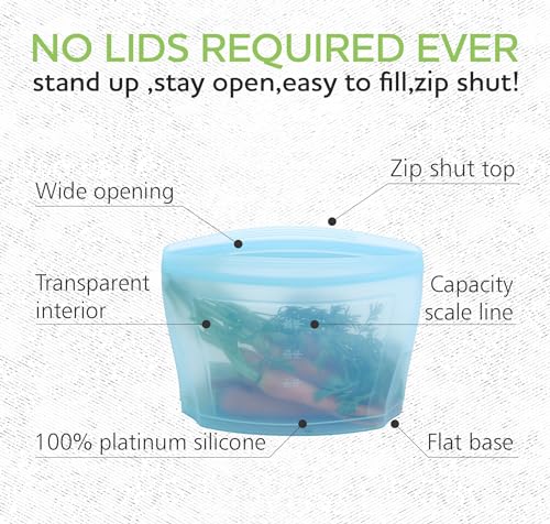 Zip Standing Reusable food container, silicone bag, 6 Pcs Zip Containers Can be used for fruit and vegetable snacks, etc. Microwave Dishwasher and Freezer Usable (blue)… - Image 2