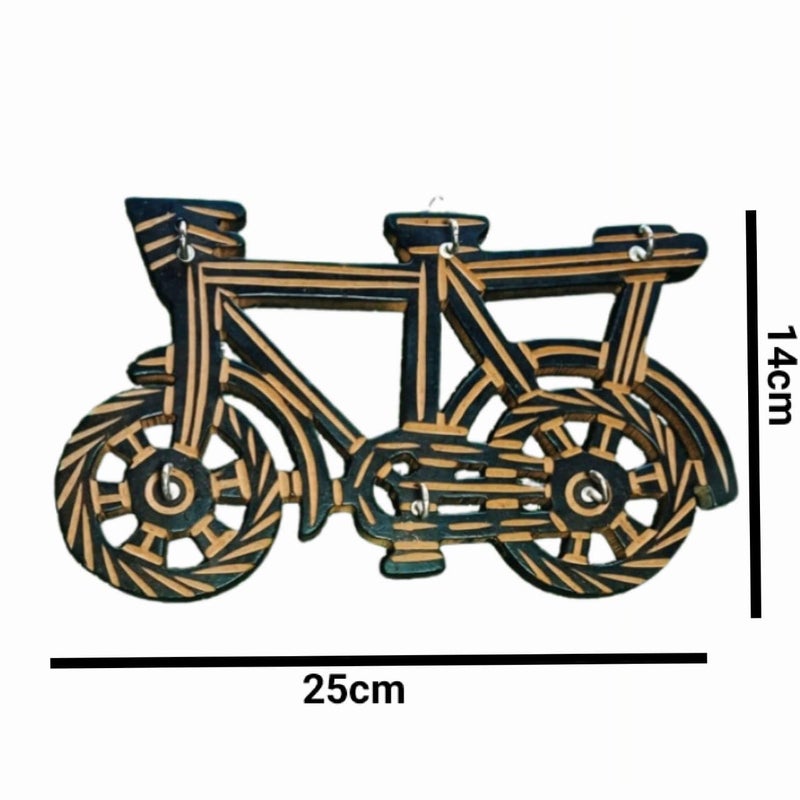 Decorative Wooden Key Holder with House Cycle Design Wall Mount Black and Natural Wood  - Image 4