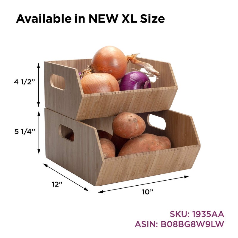MobileVision Bamboo Storage Bins for Pantry & Kitchen Cabinet Organizer Multi-Purpose 2 PC Stackable Set for Canned Goods, Vegetables, Pouches, Boxed Meals & more - Image 5