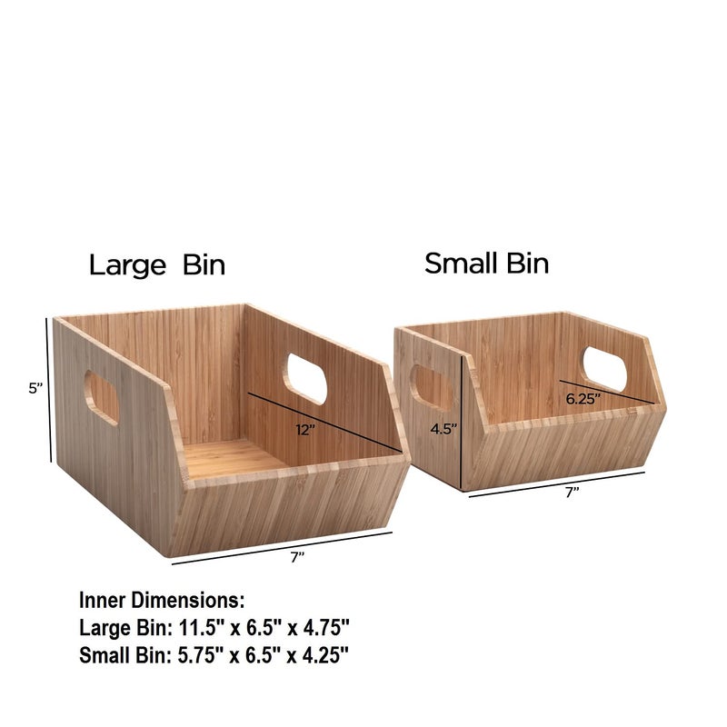 MobileVision Bamboo Storage Bins for Pantry & Kitchen Cabinet Organizer Multi-Purpose 2 PC Stackable Set for Canned Goods, Vegetables, Pouches, Boxed Meals & more - Image 2