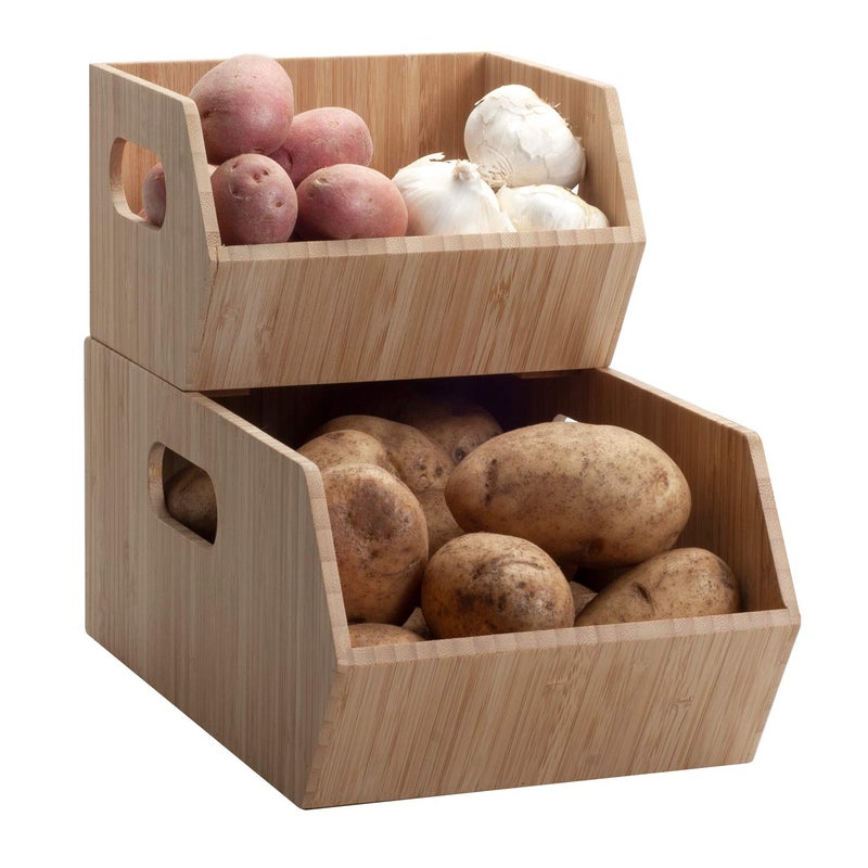 MobileVision Bamboo Storage Bins for Pantry & Kitchen Cabinet Organizer Multi-Purpose 2 PC Stackable Set for Canned Goods, Vegetables, Pouches, Boxed Meals & more - Image 4