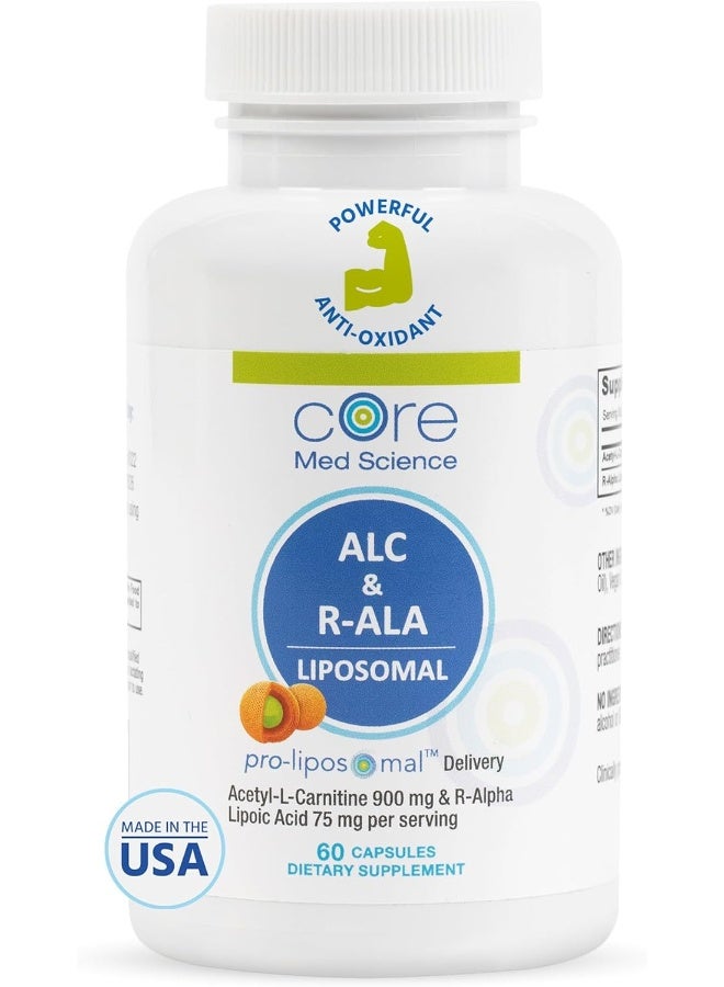 Core Med Science Liposomal ALC and R-ALA 900mg Acetyl L-Carnitine and 75mg R-Alpha Lipoic Acid - 60 Capsules - Antioxidant Amino Acid Supplement - Image 1