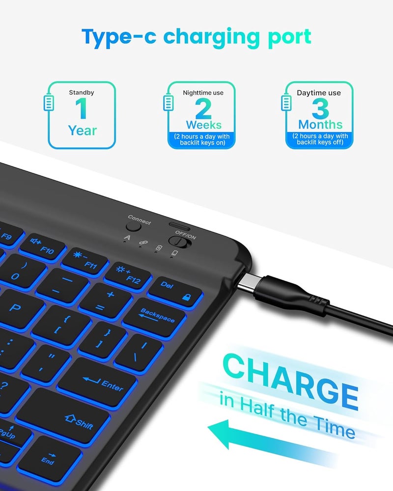typecase غلاف لوحة مفاتيح تيبكيس فوليو لآيباد الجيل العاشر 10.9 بوصة (2022) وآيباد الجيل الحادي عشر (A16، 2025)، لوحة مفاتيح مغناطيسية لاسلكية قابلة للفصل، إضاءة خلفية بسبعة ألوان، رفيع وخفيف، حامل قلم – أسود - Image 5